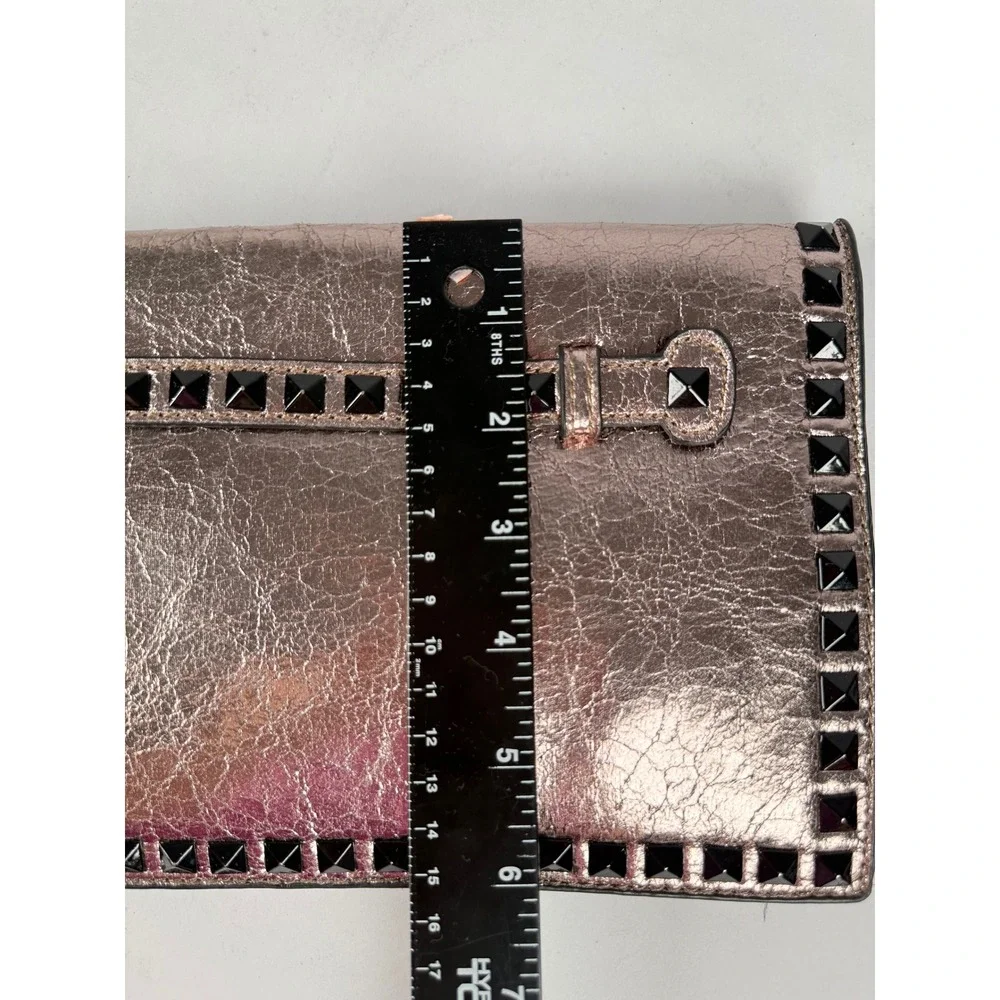 INZI Metallic Bronze Rockstud Wristlet Clutch‎ Bag with Black Pyramid Studs